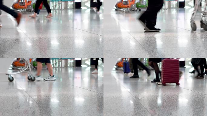 在机场行走的乘客行走的脚步