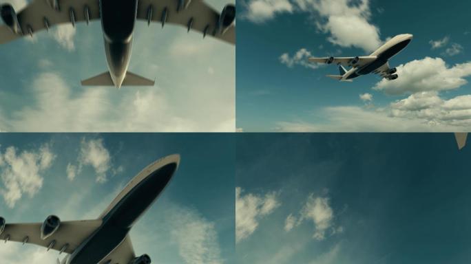 飞机起飞飞行多镜头组合素材