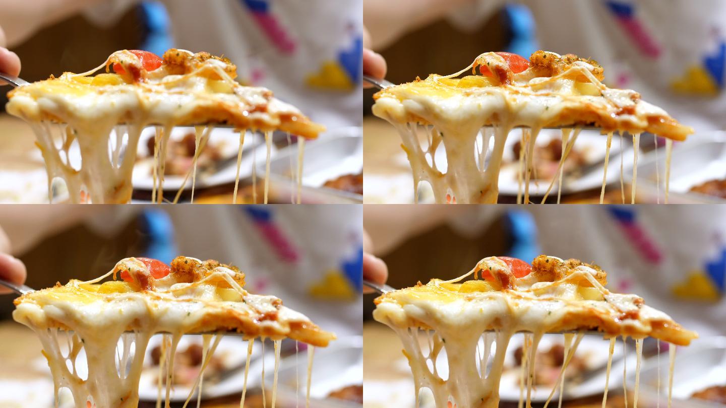 特写：提供比萨饼一块披萨意大利美食玛格丽