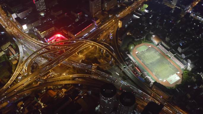 4K上海静安区内环中山北路立交桥夜景俯拍