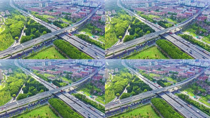 4K 上海闵行区虹梅南路外环高架桥航拍