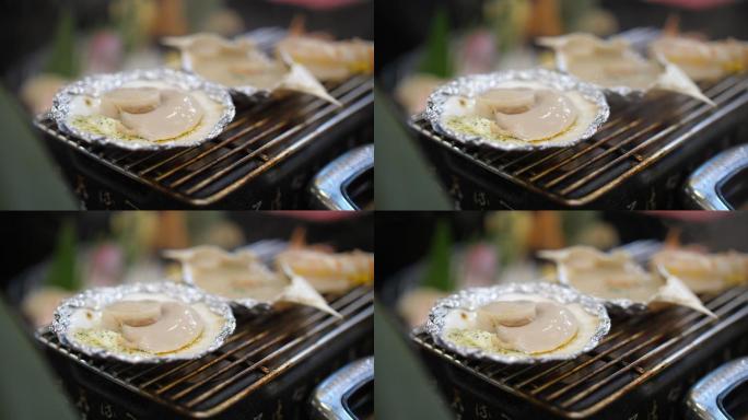 木炭烤海鲜日式特写