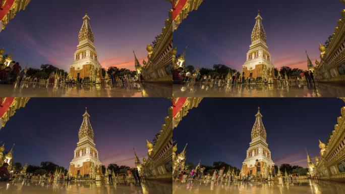 泰国Nakhon Phanom省薄暮时分，该寺的Wat Phra的4K Timelapse视频。