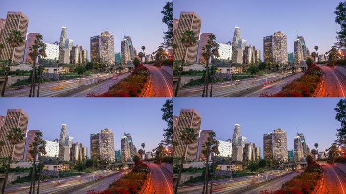 加利福尼亚州洛杉矶市中心城市景观的时间推移