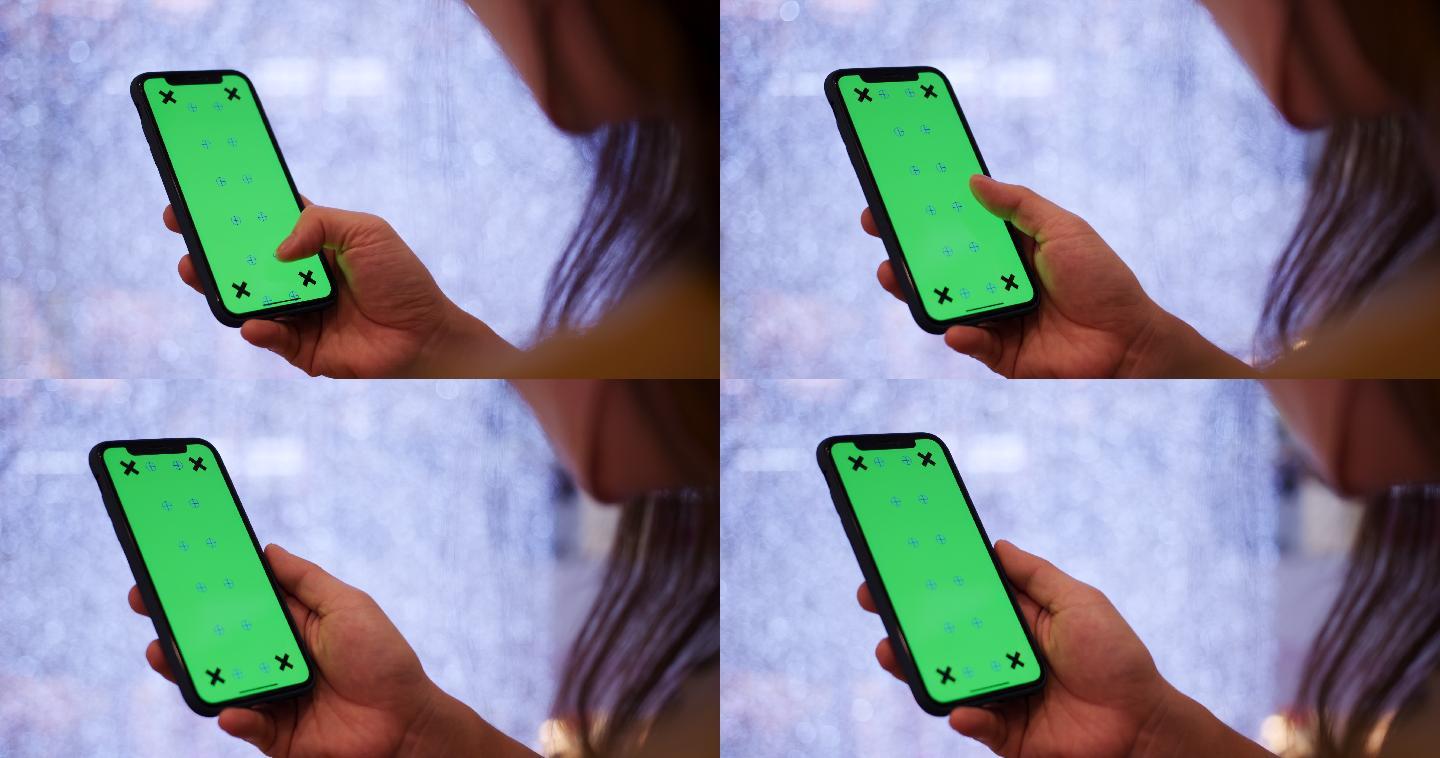 特写：使用手机绿色屏幕