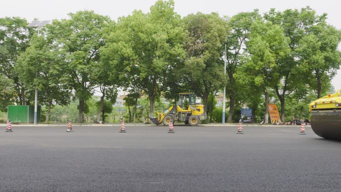 道路施工压路机4K实拍