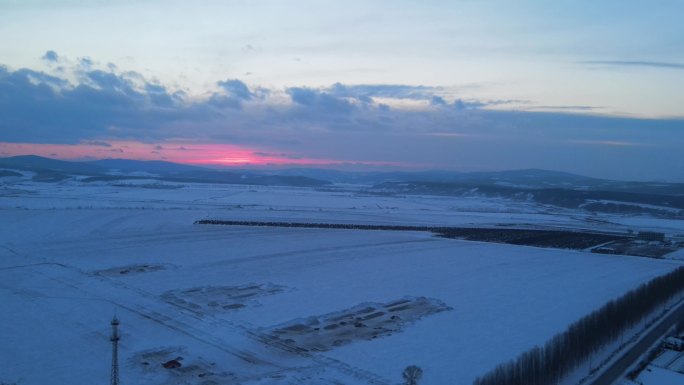 冬季雪景晚霞