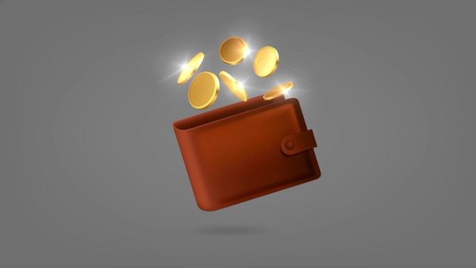 4K钱包和硬币金币mg动画金融隐喻