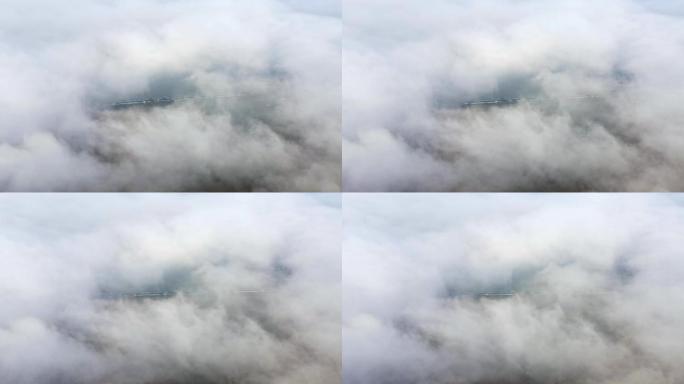 杭州城市上空的云海景观航拍