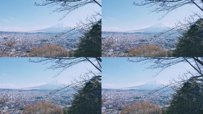 富士山雪山与城市雪山富士山美景