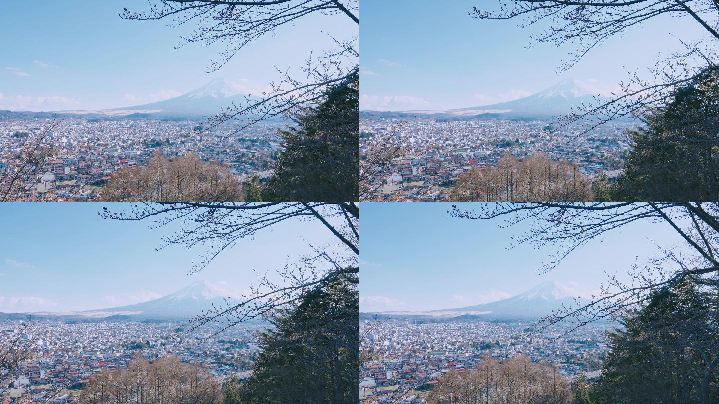 富士山雪山与城市雪山富士山美景