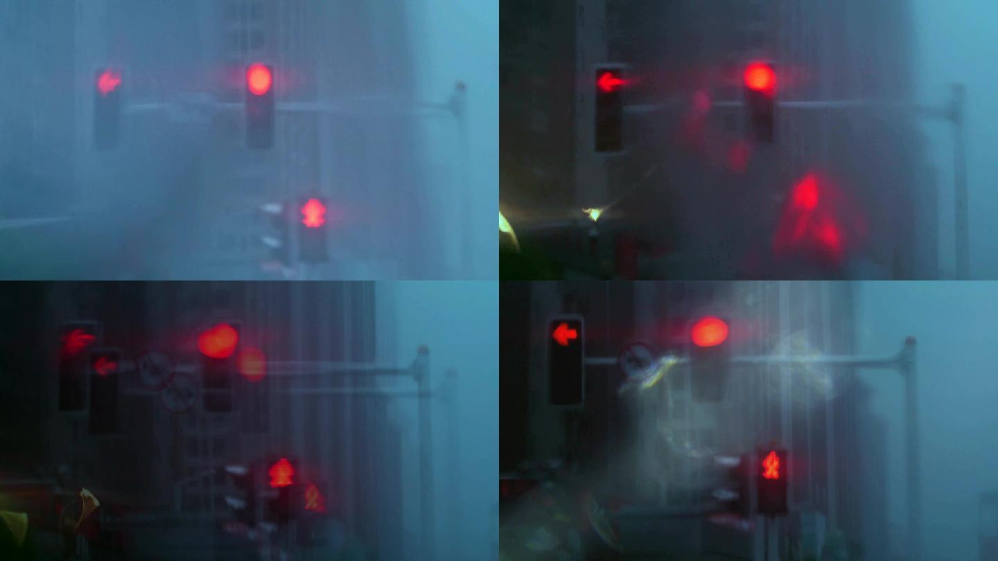 阴天 马路 红绿灯 下雨天 多镜头