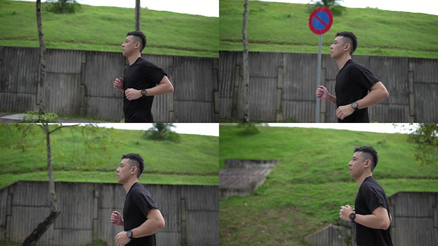 中国亚运男子运动员周末跑步训练