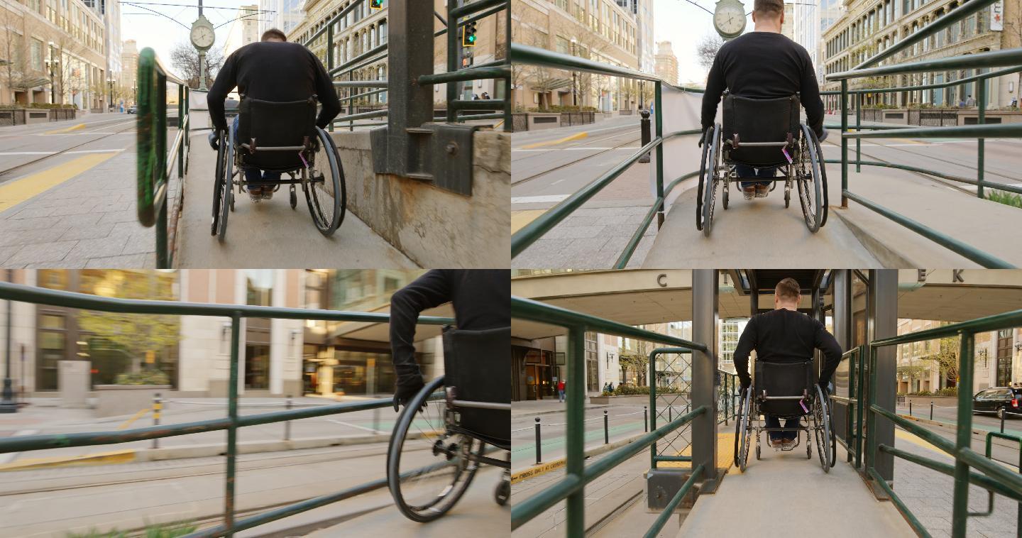 城市残疾人栏杆走廊残障人士