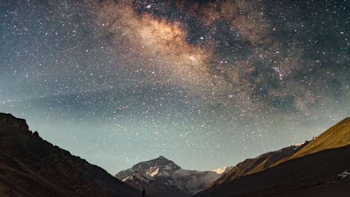 中国西藏珠穆朗玛峰大本营珠穆朗玛峰上的4K银河时空
