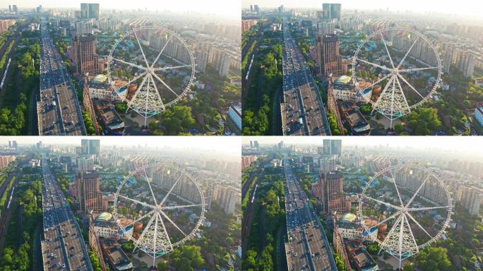 4K 上海锦江乐园日落俯拍航拍视频