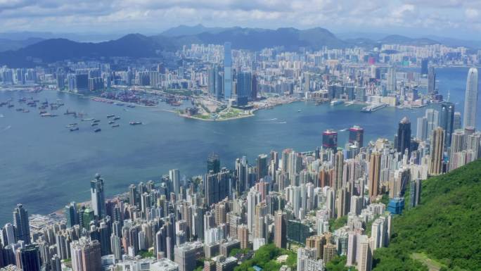 香港城市鸟瞰图高楼大厦建筑群深港融合双区