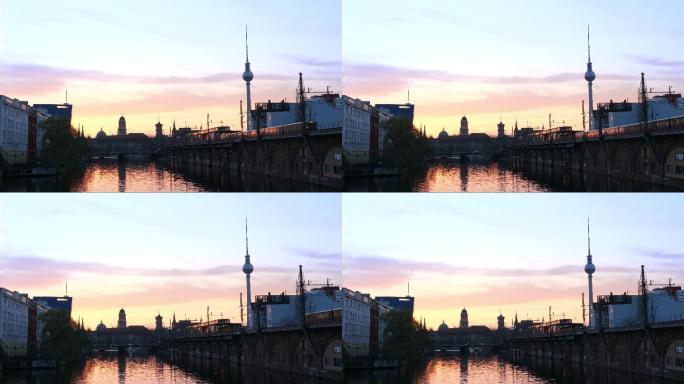 从桥上看柏林晚霞外国风情