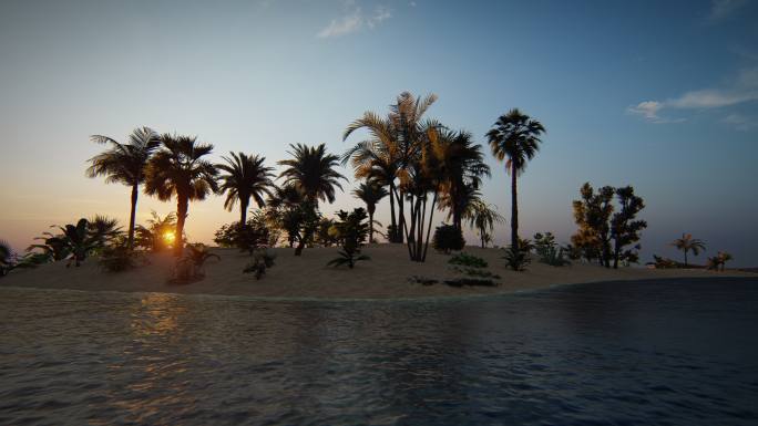 热带岛屿（4k）海岸线黄昏日落
