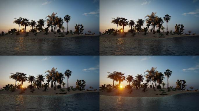 热带岛屿（4k）海岸线黄昏日落