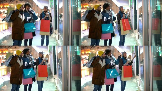 圣诞节购物。外国人购买逛街