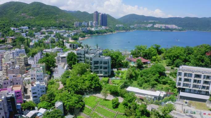 香港著名的斯坦利海滨小镇的无人机视图