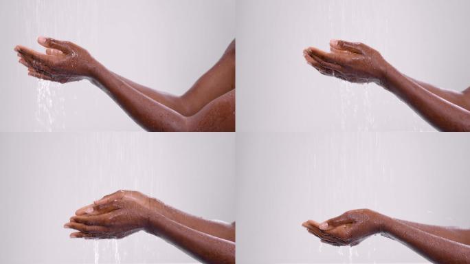 4k视频，一名女子在流水下双手紧握