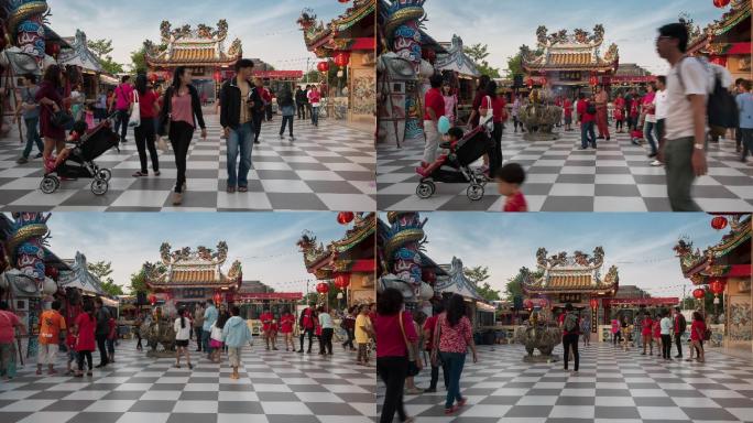 中国寺庙举行仪式的人群时间推移