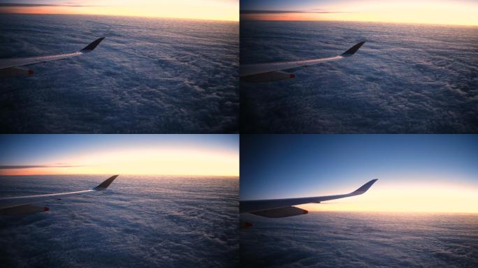 透过飞机窗口的日落