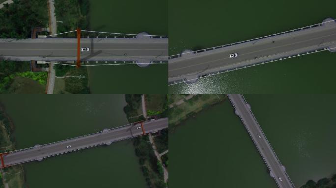 航拍车辆驶过大桥