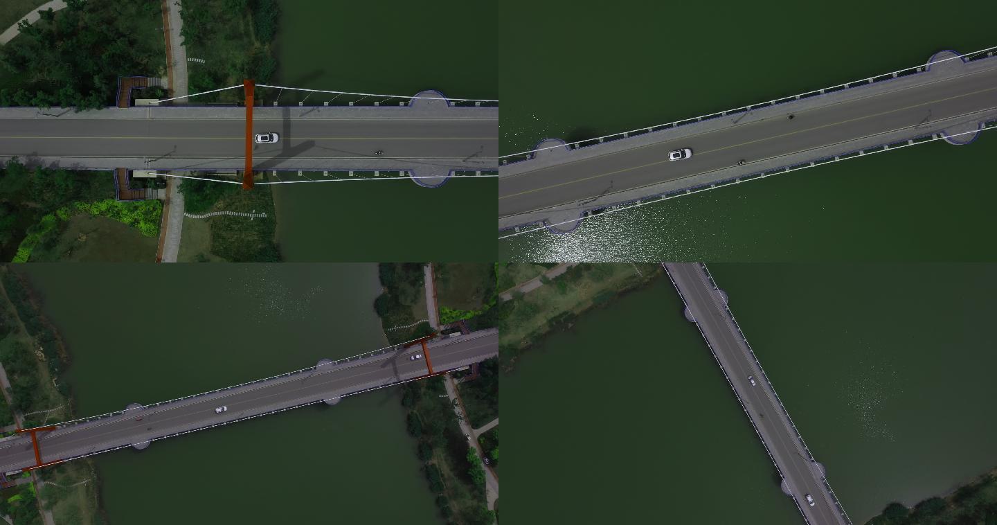 航拍车辆驶过大桥
