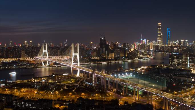 鸟瞰南浦大桥南浦大桥夜景灯光亮化