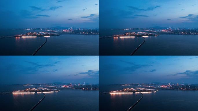 4k航拍港珠澳大桥人工岛口岸夜景延时