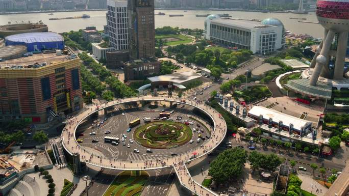 上海陆家嘴环形立交桥高架视图，延时（放大）