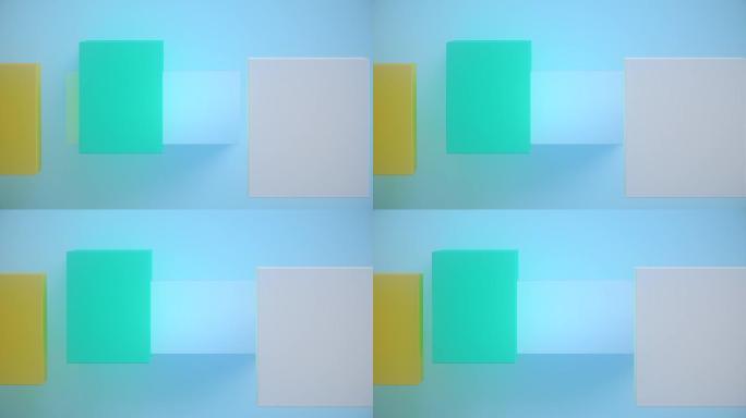 彩色3d盒子四处移动，几何形状构建循环4k视频