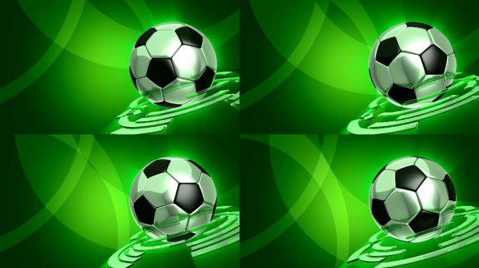 绿色背景中的足球足球旋转3d