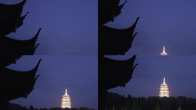 灯火通明西湖风景区雷峰塔夜景