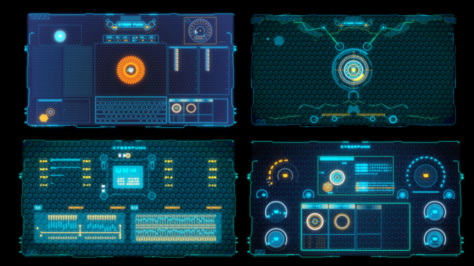 抖音赛博朋克科技感HUD透明通道全息素材