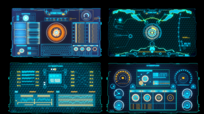 抖音赛博朋克科技感HUD透明通道全息素材