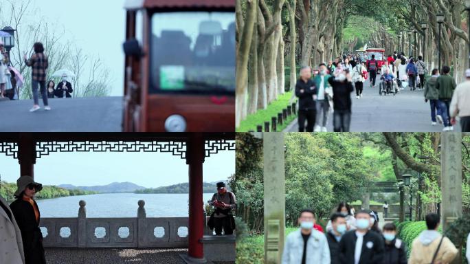 杭州西湖景区游客人流车流4K