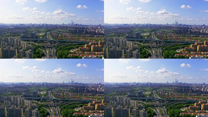 4K 上海三林中环华夏西路眺望陆家嘴航拍