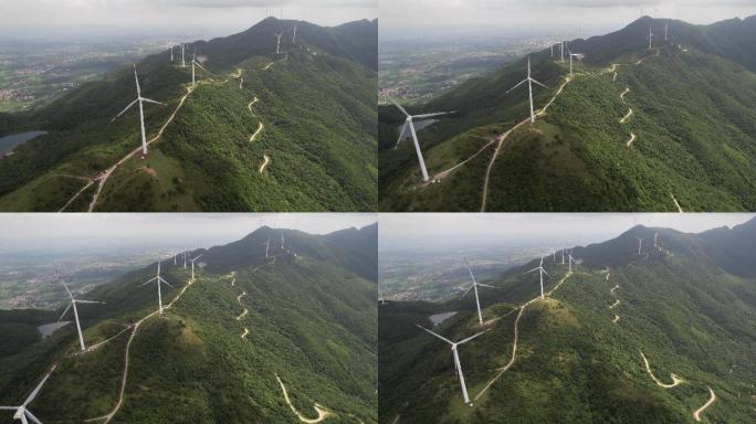 浮山岭大风车风车群倒飞航拍素材