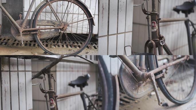 墙角老旧自行车历史年代感