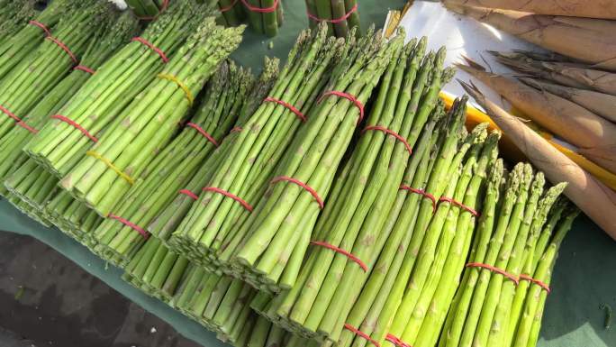 【镜头合集】芦笋青笋健康食材菜市场摆摊