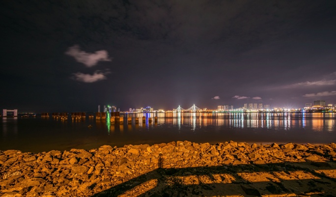 海口海甸岛世纪大桥夜景延时