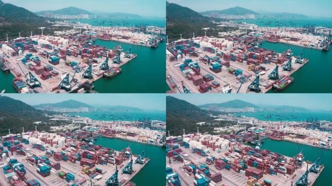 货船码头、货船码头卸货起重机、集装箱工业港、集装箱船