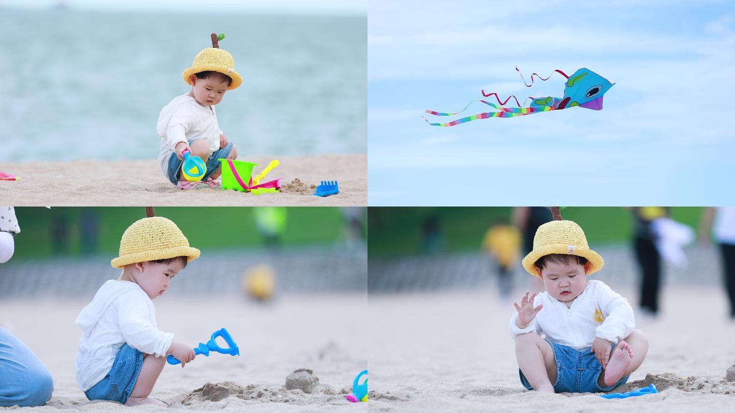 儿童海边玩沙子（4K）