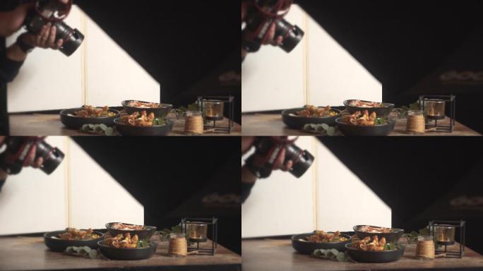 食品摄影师拍摄食品摄影的布景和装饰盘