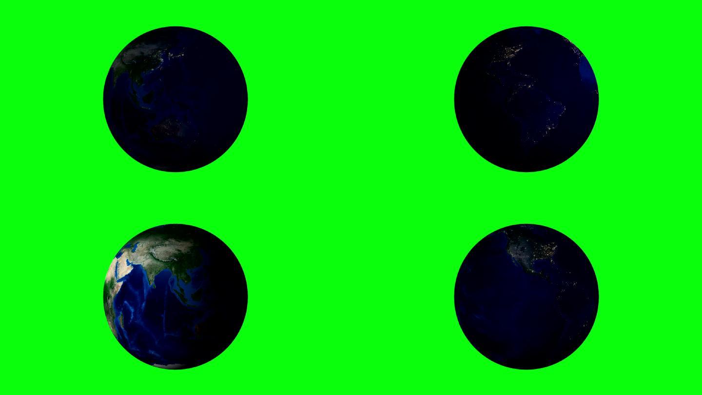 绿色屏幕上的行星地球自转
