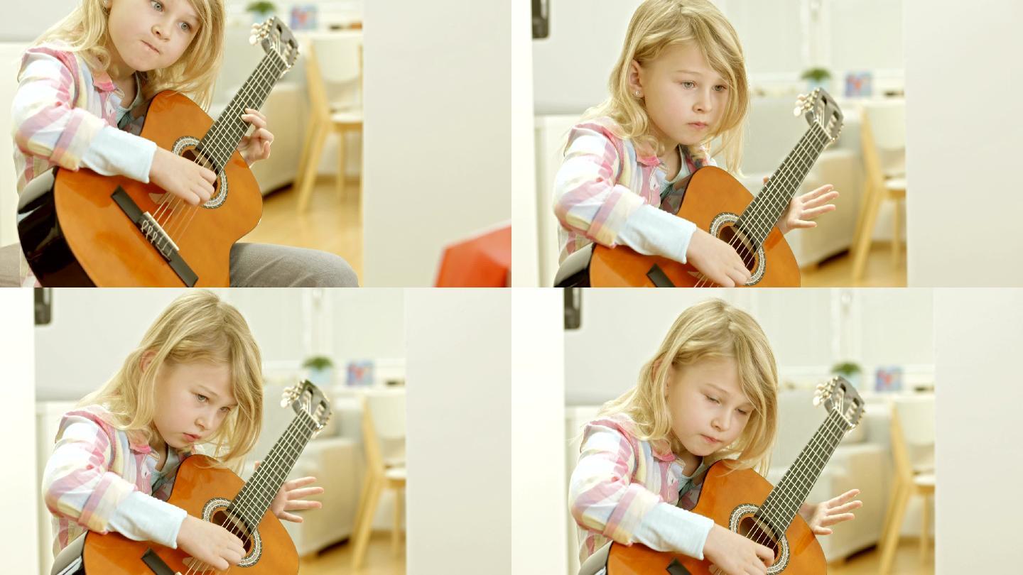 弹原声吉他的女孩弹吉他乐感